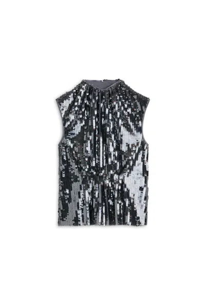 Scanlan Theodore Sequin Drape Gather Neck Top In Gray