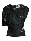 Scanlan Theodore Sequin-embellished Draped Satin Blouse In Black