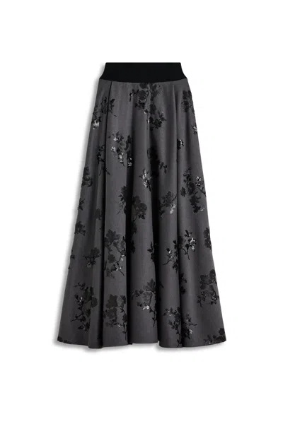 Scanlan Theodore Sequin Floral Soft Skirt In Gray