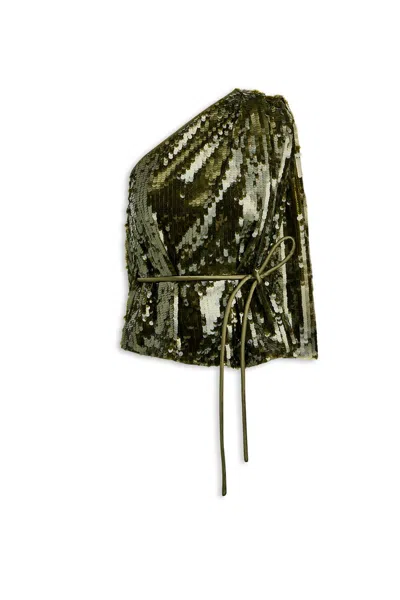 Scanlan Theodore Sequin One Shoulder Top In Green