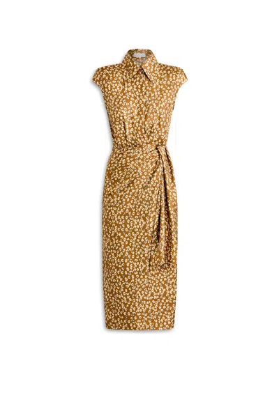 Scanlan Theodore Silk Animal Print Wrap Dress In Brown