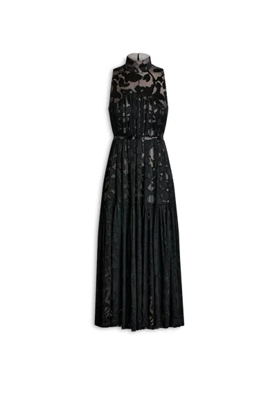 Scanlan Theodore Silk Burnout Satin Dress In Black