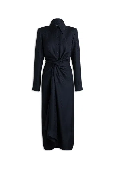 Scanlan Theodore Silk Chain Jacquard Turban Dress In Navy