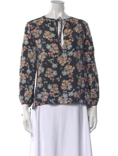 Pre-owned Scanlan Theodore Silk Floral Print Blouse In Blue