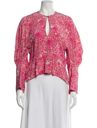 Pre-owned Scanlan Theodore Silk Floral Print Blouse In Pink