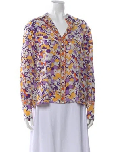 Pre-owned Scanlan Theodore Silk Floral Print Blouse W/ Tags In Multi