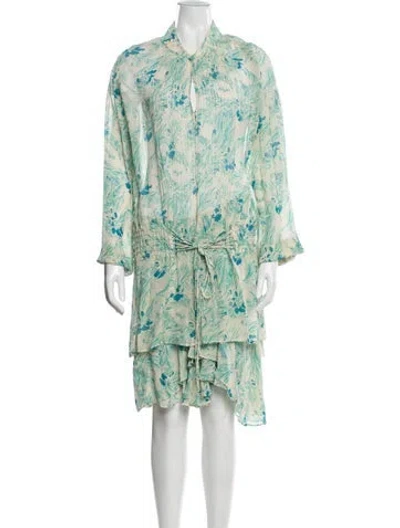 Pre-owned Scanlan Theodore Silk Floral Print Skirt Set In Green