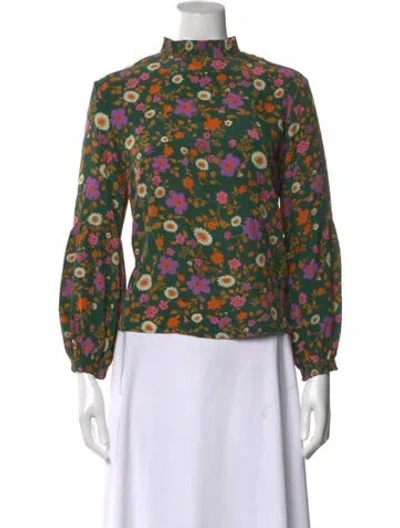 Pre-owned Scanlan Theodore Silk Floral Print Top In Green