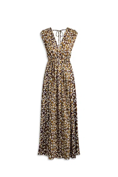 Scanlan Theodore Silk Jacquard Animal Print Dress In Brown