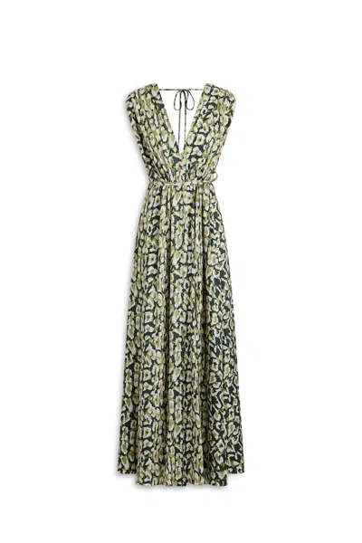 Scanlan Theodore Silk Jacquard Animal Print Dress In Green