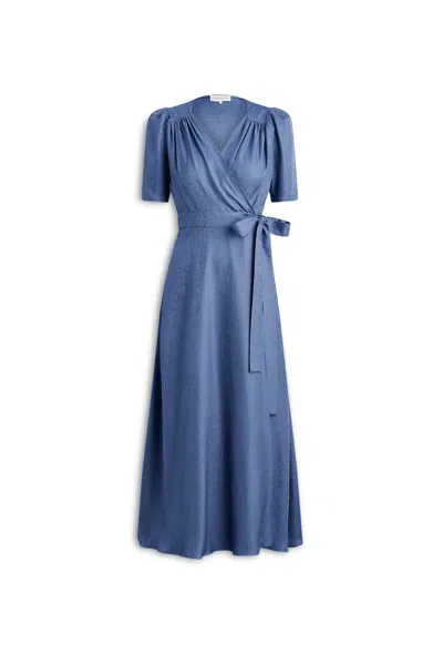 Scanlan Theodore Silk Jacquard Gather Sleeve Dress In Blue