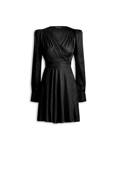 Scanlan Theodore Silk Jacquard Gather Sleeve Mini In Black