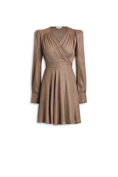 Scanlan Theodore Silk Jacquard Gather Sleeve Mini In Brown