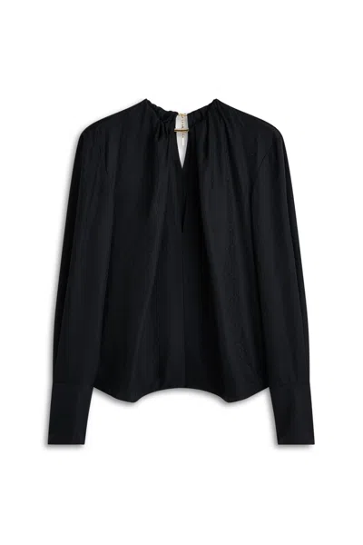 Scanlan Theodore Silk Jacquard Gold Trim Blouse In Black