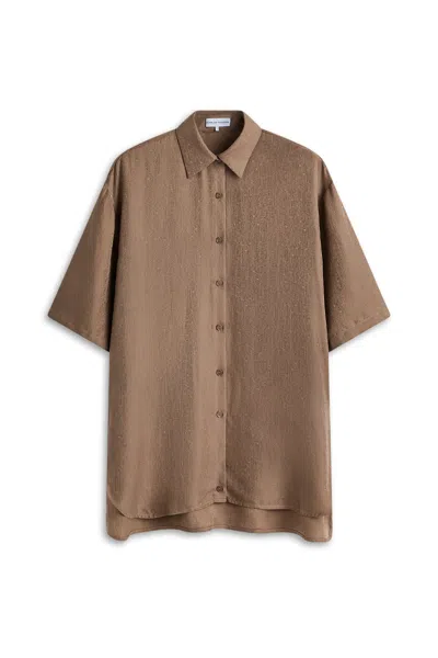 Scanlan Theodore Silk Jacquard Short Sleeve Shirt In Brown