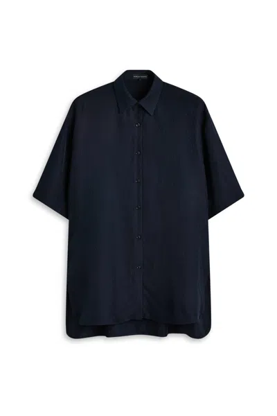 Scanlan Theodore Silk Jacquard Short Sleeve Shirt In Navy