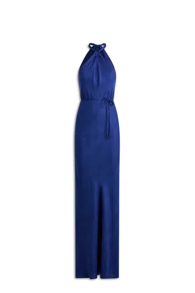 Scanlan Theodore Silk Jacquard Tie Neck Dress In Blue