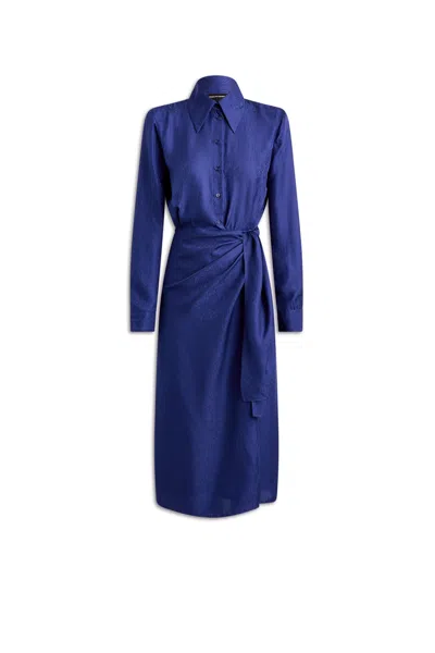 Scanlan Theodore Silk Jacquard Wrap Dress In Blue