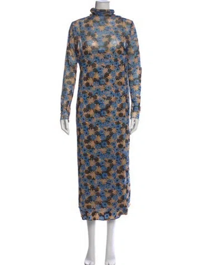 Pre-owned Scanlan Theodore Silk Long Dress In Blue