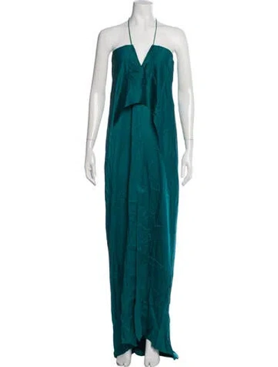 Pre-owned Scanlan Theodore Silk Long Dress In Green