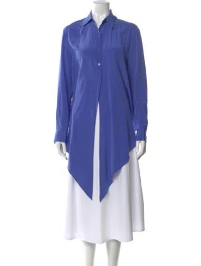 Pre-owned Scanlan Theodore Silk Long Sleeve Button-up Top In Blue