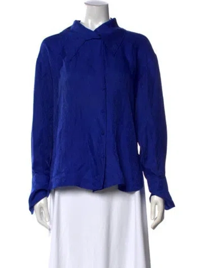 Pre-owned Scanlan Theodore Silk Long Sleeve Button-up Top In Blue
