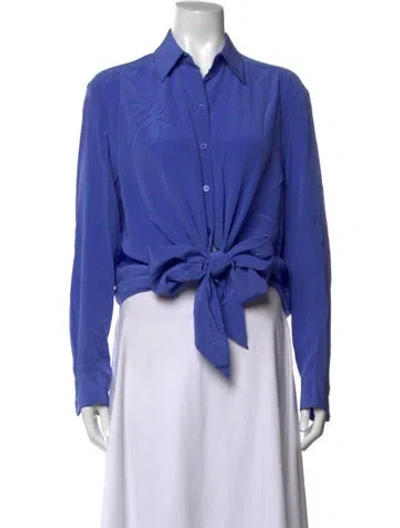 Pre-owned Scanlan Theodore Silk Long Sleeve Button-up Top In Blue