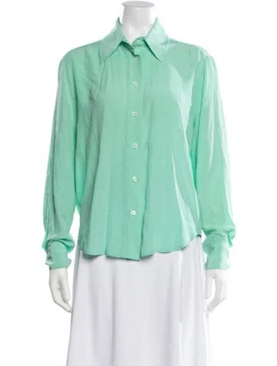 Pre-owned Scanlan Theodore Silk Long Sleeve Button-up Top In Green