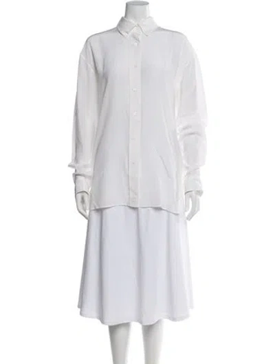 Pre-owned Scanlan Theodore Silk Long Sleeve Button-up Top In White