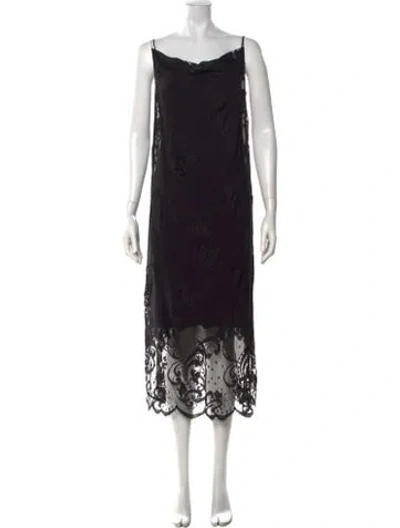 Pre-owned Scanlan Theodore Silk Midi Length Dress In Black