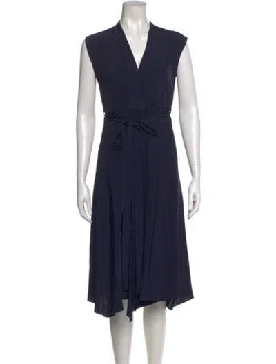 Pre-owned Scanlan Theodore Silk Midi Length Dress In Blue