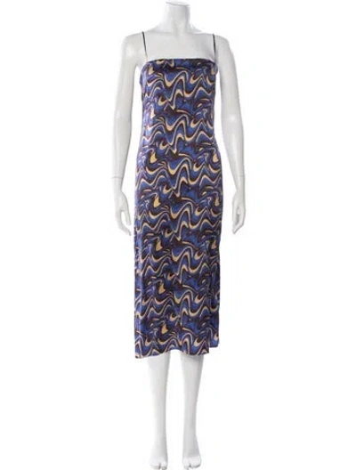 Pre-owned Scanlan Theodore Silk Midi Length Dress In Blue