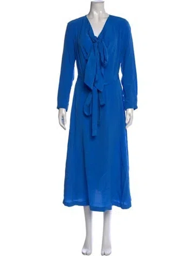 Pre-owned Scanlan Theodore Silk Midi Length Dress In Blue