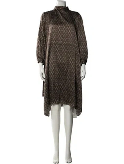 Pre-owned Scanlan Theodore Silk Midi Length Dress In Brown