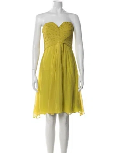 Pre-owned Scanlan Theodore Silk Mini Dress In Yellow
