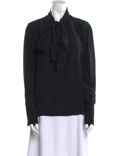 Pre-owned Scanlan Theodore Silk Mock Neck Blouse In Black