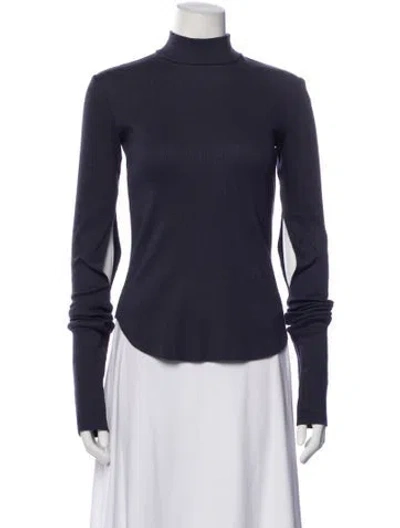 Pre-owned Scanlan Theodore Silk Mock Neck Top In Blue