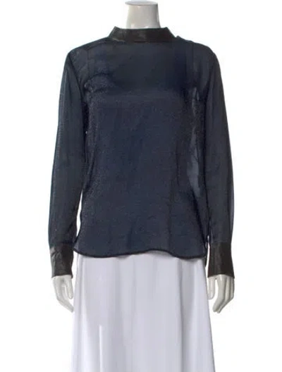 Pre-owned Scanlan Theodore Silk Mock Neck Top In Blue