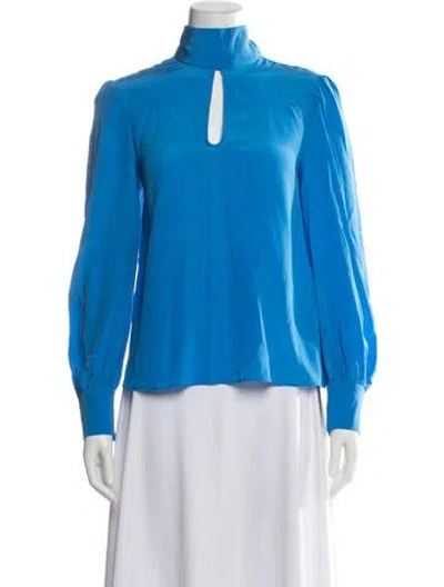 Pre-owned Scanlan Theodore Silk Mock Neck Top In Blue