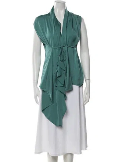 Pre-owned Scanlan Theodore Silk Open Front Top In Green