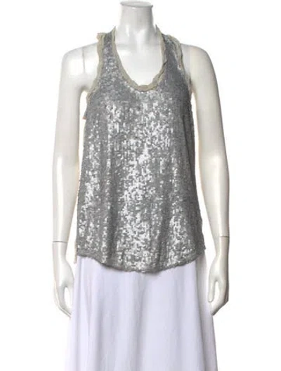 Pre-owned Scanlan Theodore Silk Patterned Top In Green/metallic