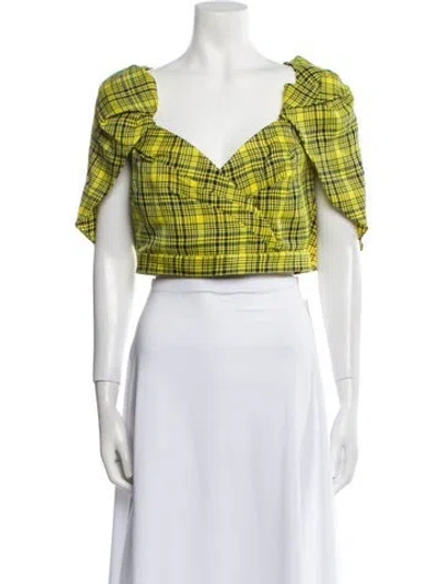 Pre-owned Scanlan Theodore Silk Plaid Print Crop Top In White