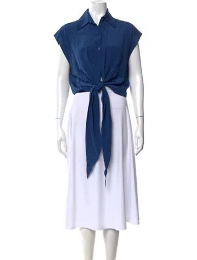 Pre-owned Scanlan Theodore Silk Sleeveless Button-up Top In Blue