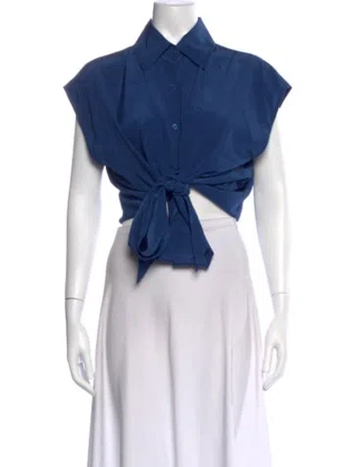 Pre-owned Scanlan Theodore Silk Sleeveless Crop Top In Blue