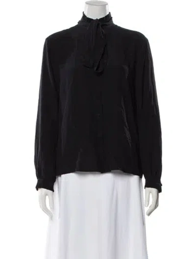 Pre-owned Scanlan Theodore Silk Tie Neck Blouse In Black