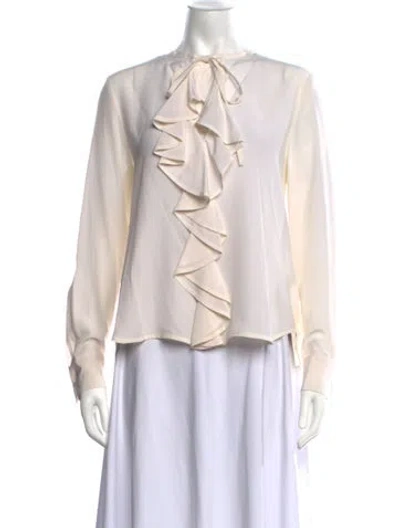 Pre-owned Scanlan Theodore Silk Tie Neck Blouse In Neutrals