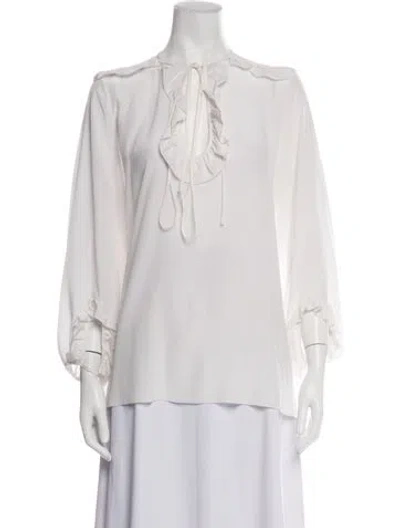 Pre-owned Scanlan Theodore Silk Tie Neck Blouse In White