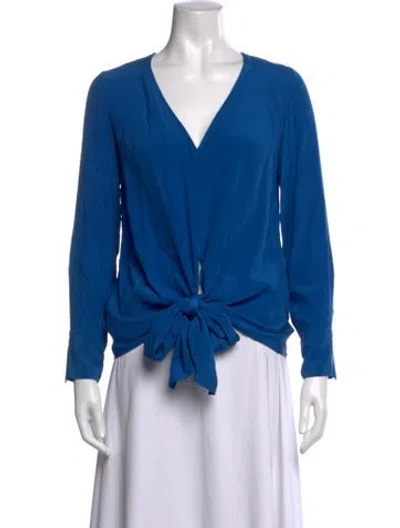 Pre-owned Scanlan Theodore Silk V-neck Top In Blue