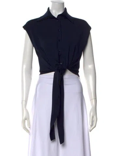 Pre-owned Scanlan Theodore Sleeveless Button-up Top In Blue