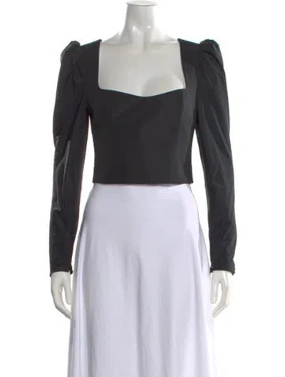 Pre-owned Scanlan Theodore Square Neckline Long Sleeve Crop Top In Gray